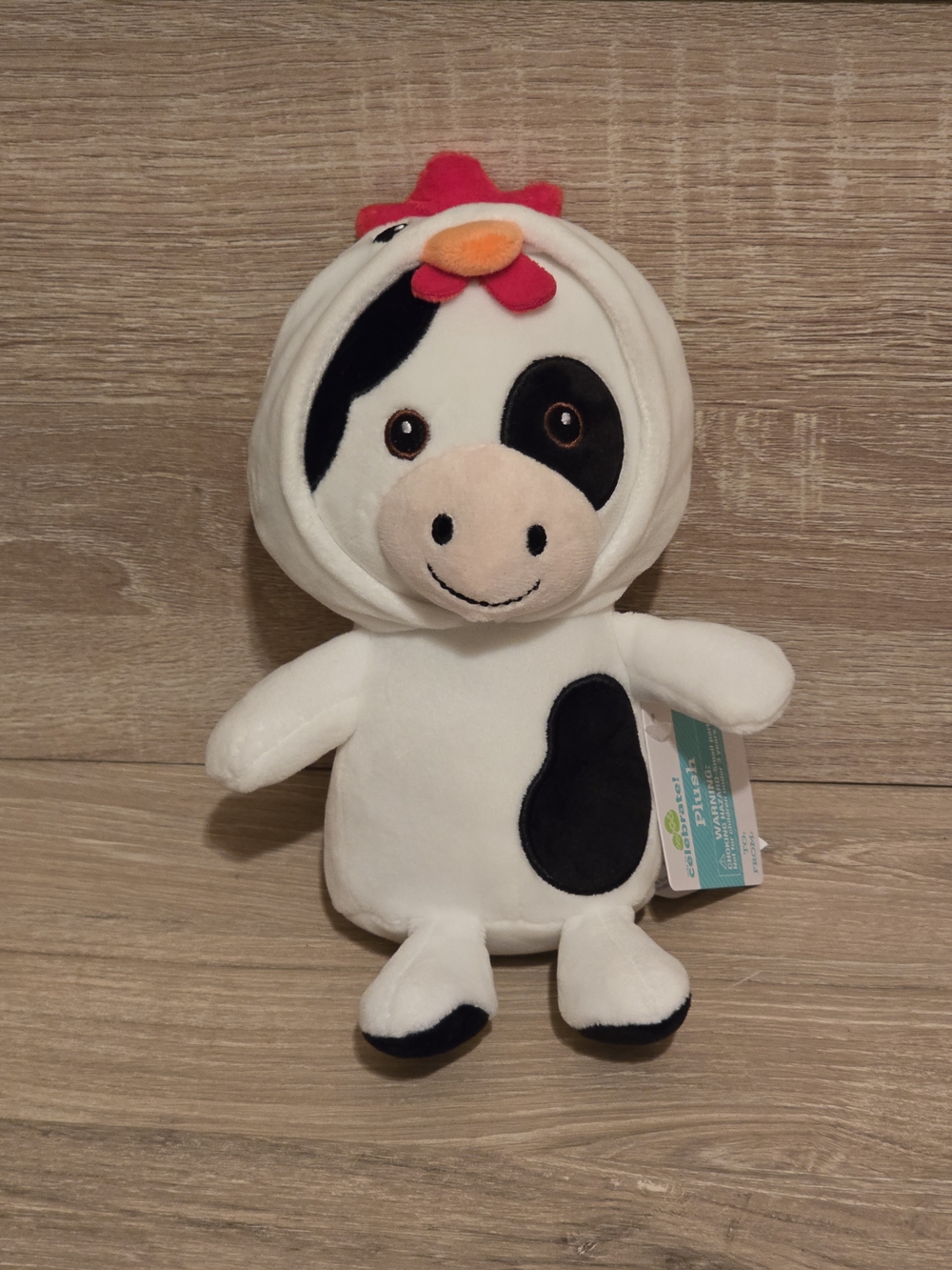Cow Plush with Chicken Hood - White & Black